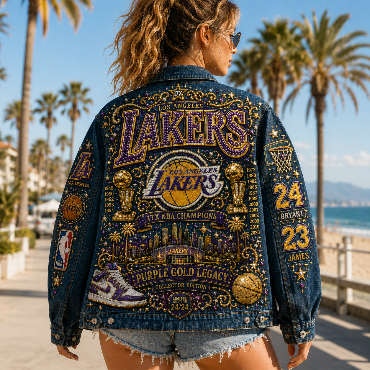 Premium Purple Gold Basketball Collector Denim Jacket – Limited Fan Edition PPG092